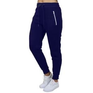 Blue Ice Women's Loose Fit Fleece-Lined Jogger Sweatpants Zipper Pockets in Navy
